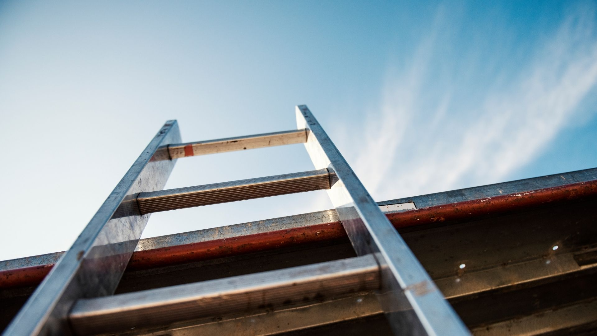 silver ladder point of view with sky background	